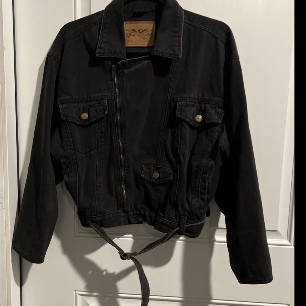 Perry Ellis America Moto Jean Jacket Black 100% Cotton Women’s Small